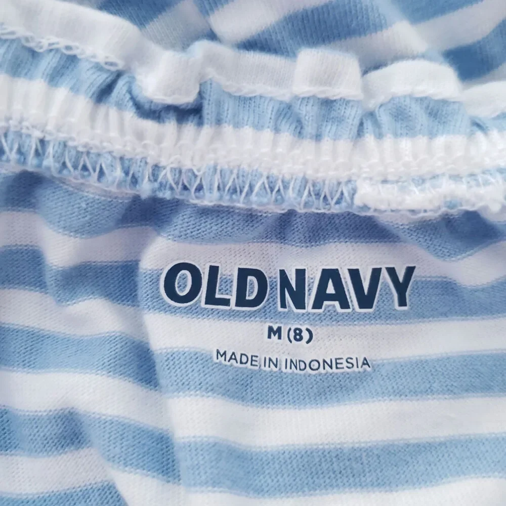Old Navy Girls 8 Striped Cotton Puff Sleeved Shorts Romper  Blue White
